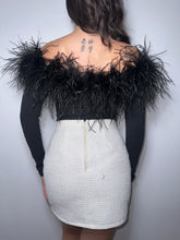 Off the shoulder, Black, Ostrich Feather Bodysuit