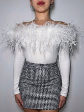 Off the shoulder ,White, Ostrich Feather Bodysuit