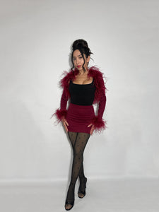 Burgundy Ostrich Feather Bolero - Crop Coat