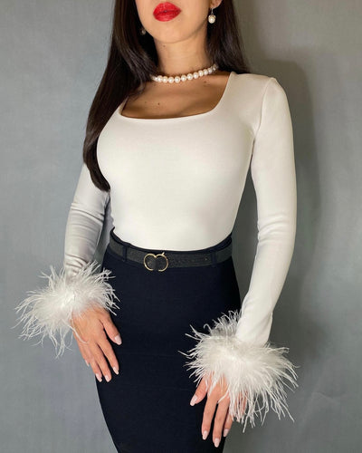 White Ostrich Feather Bodysuit