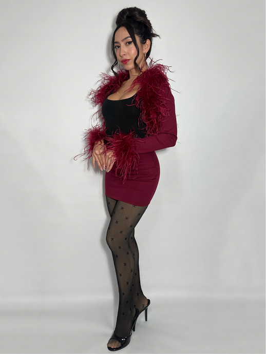 Burgundy Ostrich Feather Bolero - Crop Coat