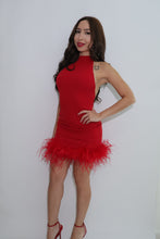 GIA - Red Backless Dress with Ostrich Feathers