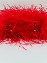 Red ostrich feather handbag, bottom side