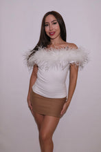 Off the shoulder, White, Ostrich Feather Top