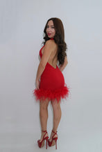 GIA - Red Backless Dress with Ostrich Feathers