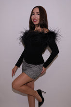 Off the shoulder, Black, Ostrich Feather Top
