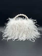 white ostrich feather bag with handle, front  side