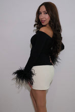 Black Off the shoulder Top with Ostrich Feathers
