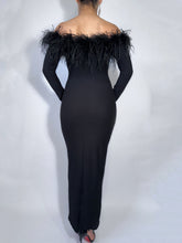 Black Off the shoulder Maxi Dress with Ostrich Feathers