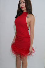 GIA - Red Backless Dress with Ostrich Feathers