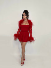 Red Ostrich Feather Bolero - Lace Crop Coat