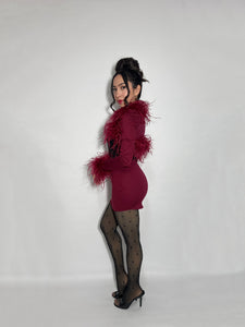 Burgundy Ostrich Feather Bolero - Crop Coat