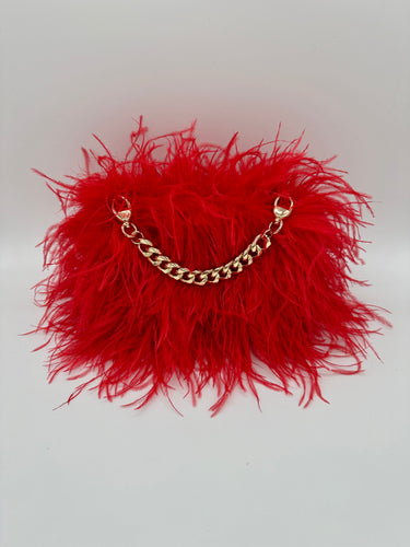 Red Ostrich Feather Bag