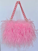 Baby Pink Ostrich Feather Bag with pink chain