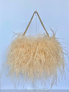Champagne Full Size Ostrich Feather Bag