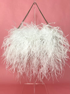White Full Size Ostrich Feather Bag (14 inch chain)