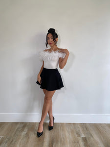 Off the shoulder White Ostrich Feather Bodysuit