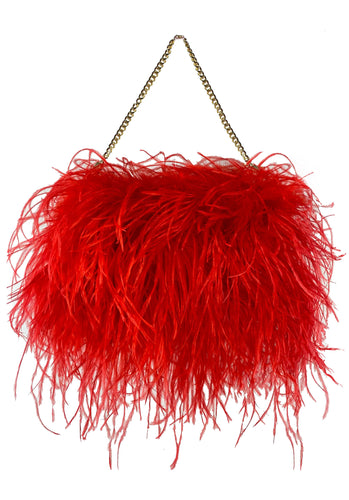Red Full Size Ostrich Feather Bag (14 inch chain)