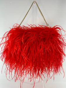 Red Full Size Ostrich Feather Bag (14 inch chain)