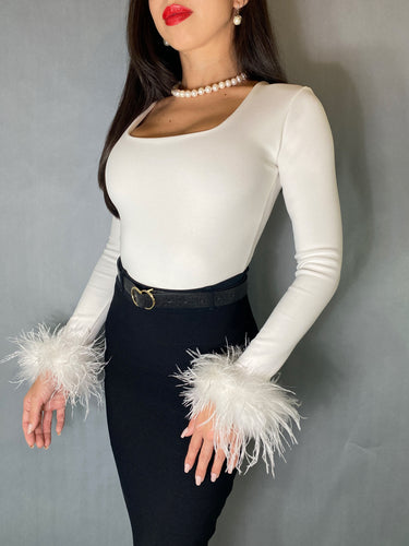 White Ostrich Feather Bodysuit