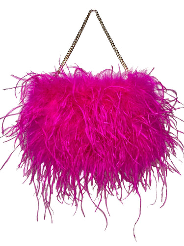 Fuchsia / Hot Pink Ostrich Feather Bag (14 inch chain)