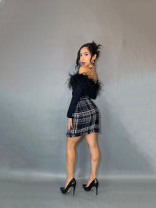 Off the shoulder, Black, Ostrich Feather Bodysuit