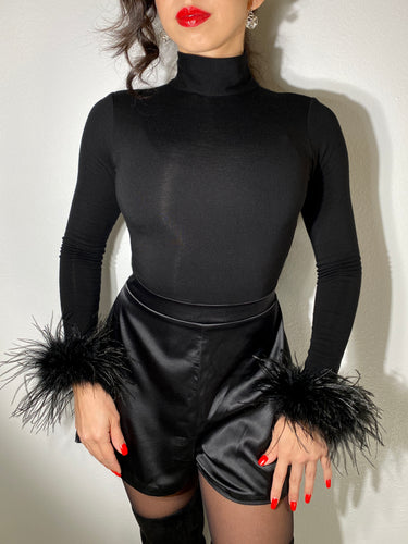 Black Ostrich Feather Bodysuit